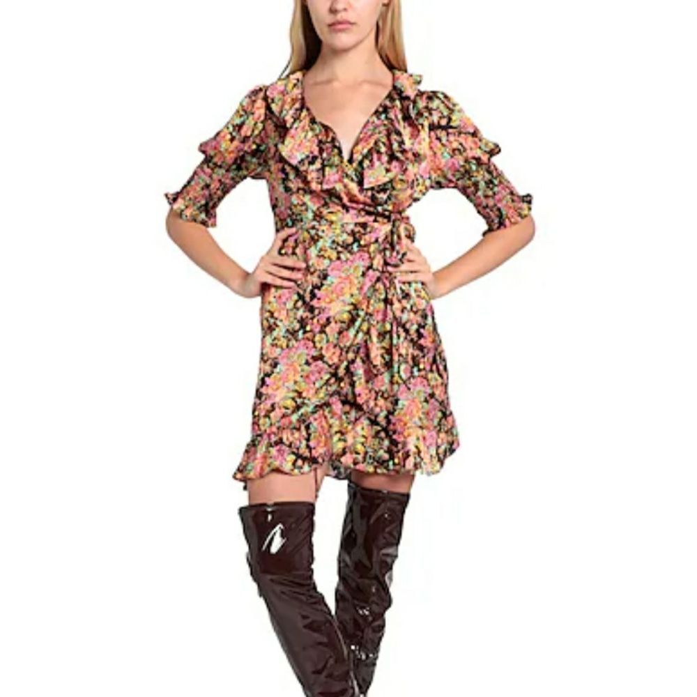 Topshop Floral Satin Wrap Dress Sz 8